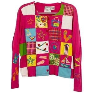 Michael Simon Lite Beach‎ Patchwork Embroidered Lightweight Cardigan  Sz XL
